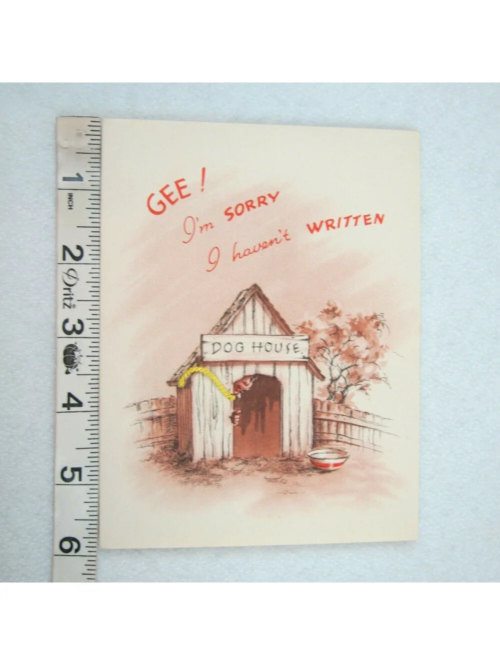 Vintage 1940s Greeting Card Funny Dog House Sorry I Haven't Written Golden Bell